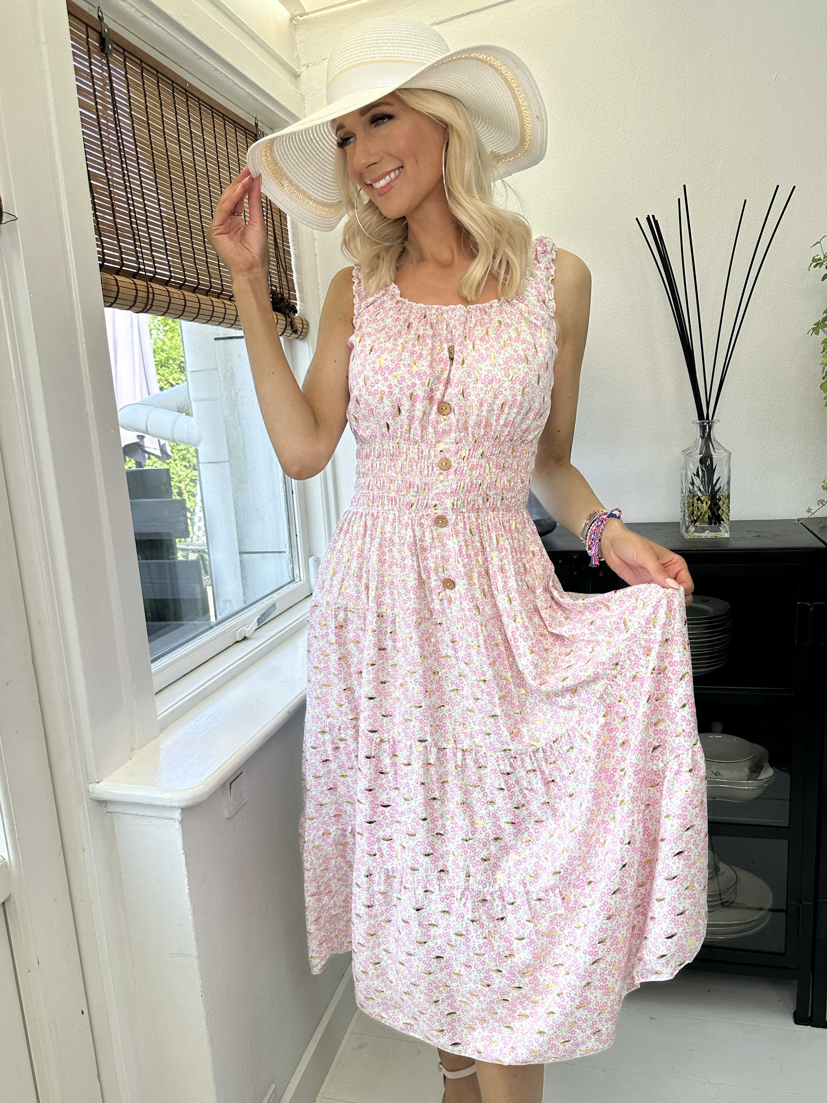 Alicia spring short - Sød blomstret kjole i viscose med smock